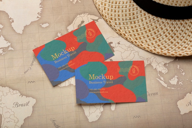 PSD modèle de carte de visite avec des articles de voyage