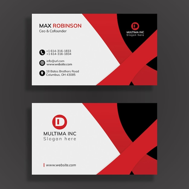 modèle de carte de visite d'entreprise propre PSD rouge et noir