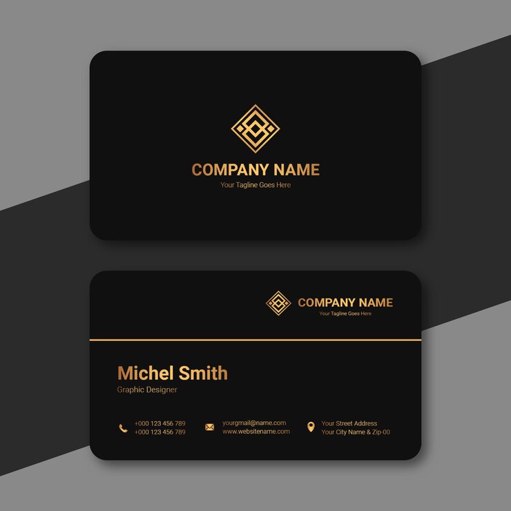 Modèle de carte de visite minimal noir et doré