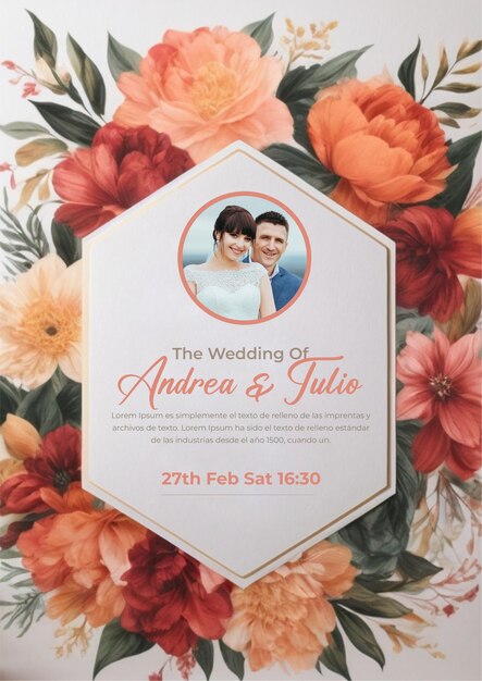 PSD modèle de cartes d'invitation de mariage élégant avec décoration florale aquarelle