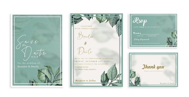 Modèle De Cartes D'invitation De Mariage D'eucalyptus Avec Des Herbes Aquarelles Feuilles Psd Décoratif