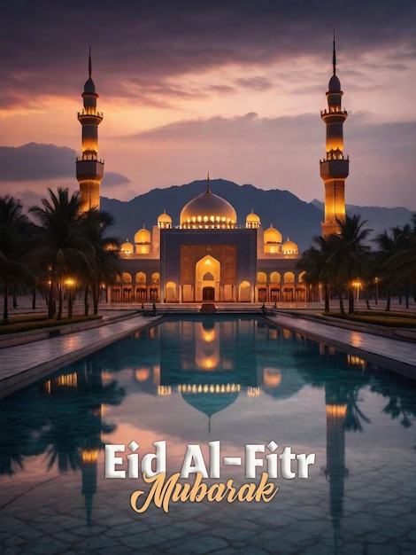 Modèle De Célébration De L'aïd Al-fitr Psd Et Texte Modifiable Avec Fond Islamique