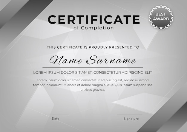 Modèle de certificat d'achèvement gris