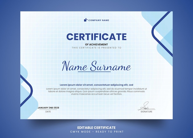 Modèle de certificat bleu et moderne simple