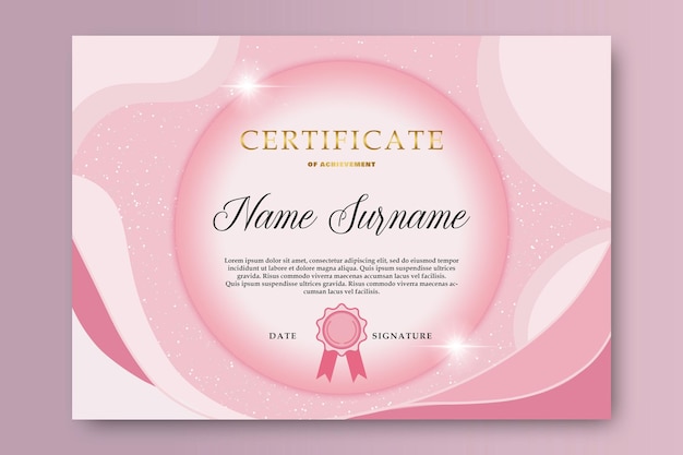 Modèle de certificat circulaire de réussite en rose et blanc