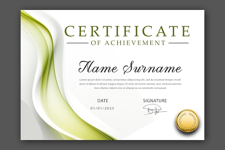 PSD modèle de certificat élégant vert en gradient