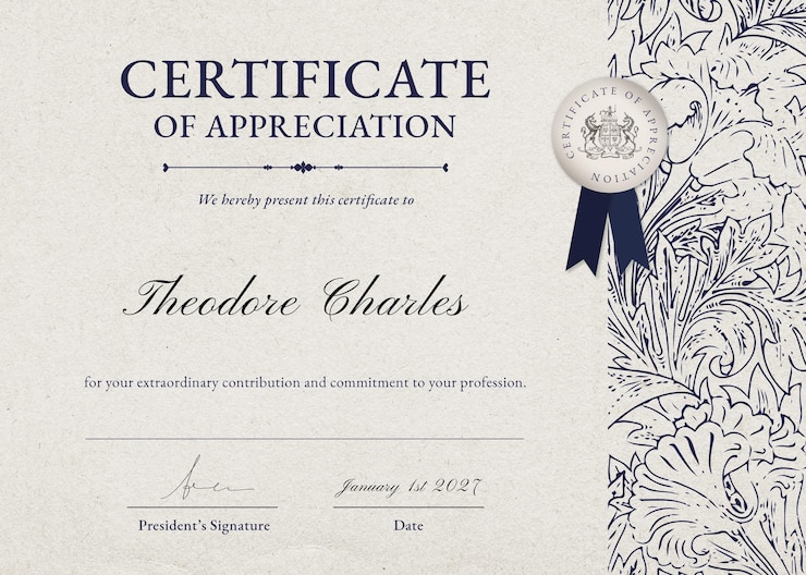 PSD modèle de certificat floral vintage psd dans un style élégant