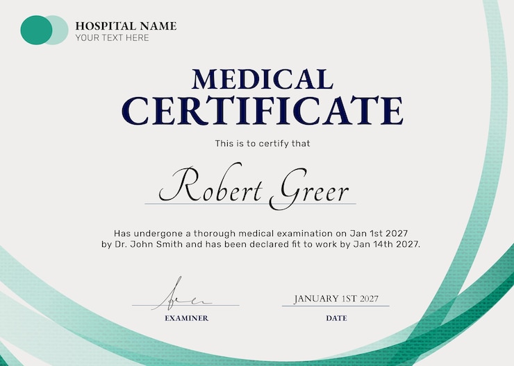 PSD modèle de certificat médical professionnel en style abstrait