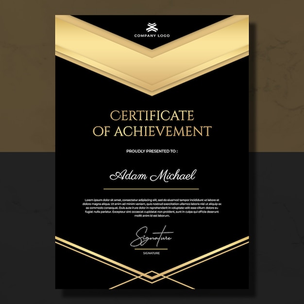 PSD modèle de certificat de réussite en or noir