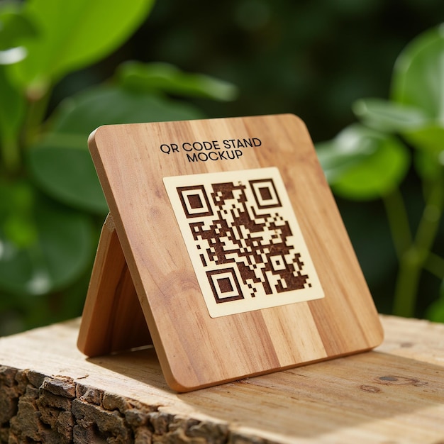 Modèle de code QR en bois modèle de code QR personnalisable sur tranche de bois rustique