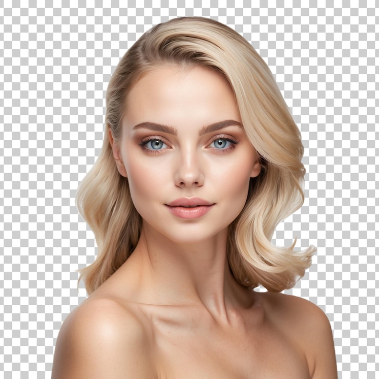 PSD un modèle avec une coiffure blonde sur un fond transparent
