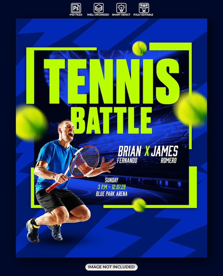PSD modèle de conception d'affiche de bataille de tennis