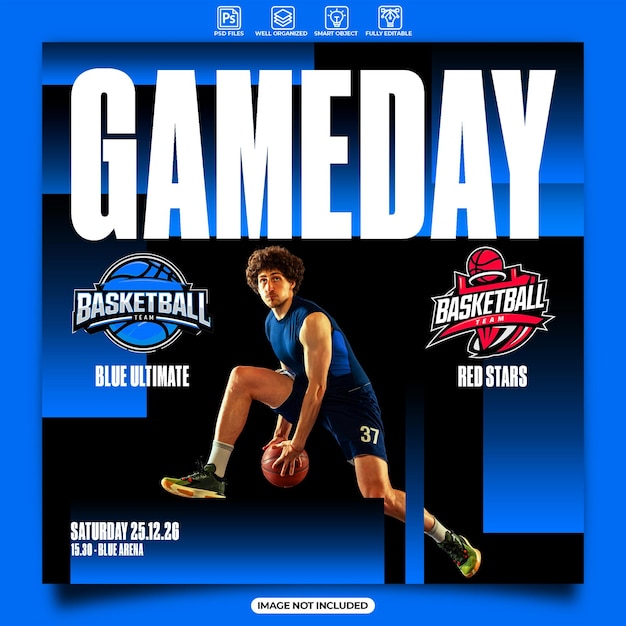Modèle de conception d'affiche du jour du match de basket-ball