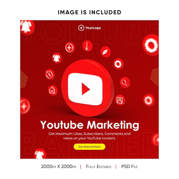 PSD modèle de conception d'annonce de médias sociaux de marketing youtube