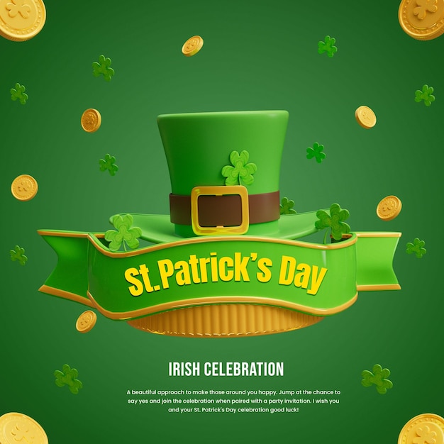 Modèle De Conception De Bannière 3d De Célébration De La Saint Patrick