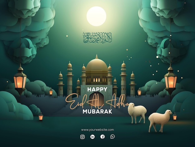 PSD le modèle de conception de la bannière de célébration de la fête d'eid al adha eid mubarak