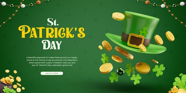 Modèle de conception de bannière de médias sociaux 3d joyeux saint patrick