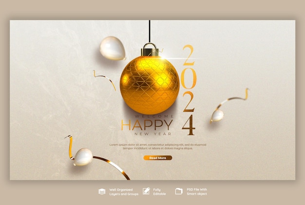 PSD modèle de conception de bannière web pour la célébration du nouvel an 2024