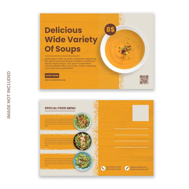 PSD modèle de conception de carte postale de menu de restaurant
