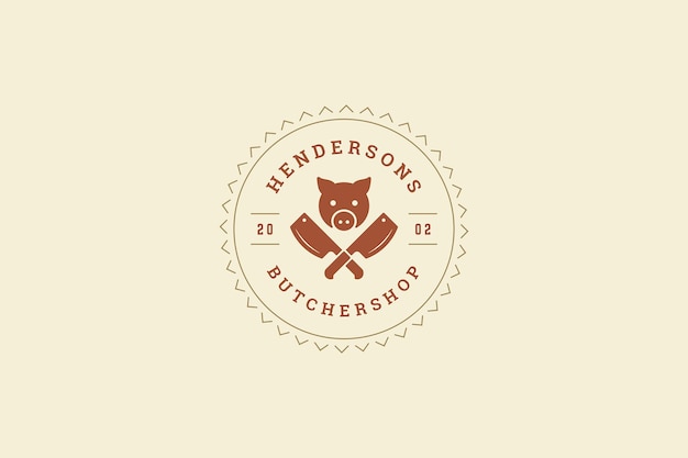 Modèle de conception du logo du cercle de vente au détail de la boucherie vintage