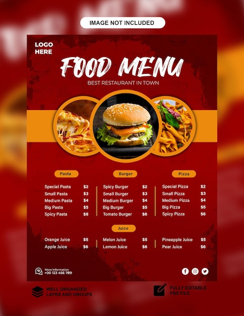 Modèle de conception du menu des restaurants PSD