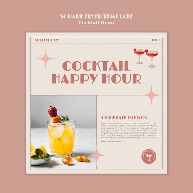 PSD modèle de conception de flyer carré menu cocktail