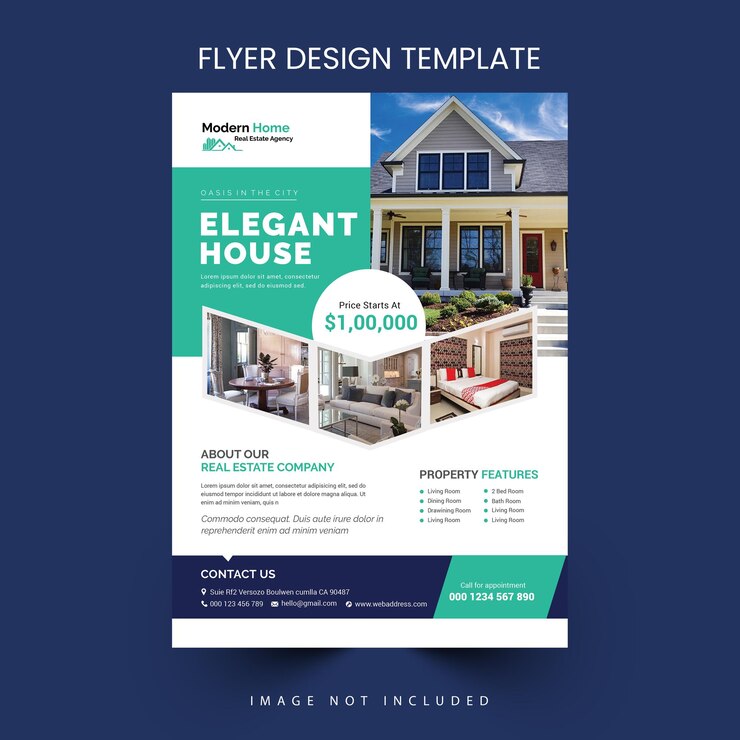 PSD modèle de conception de flyer immobilier pour maison en vente flyer créatif simple