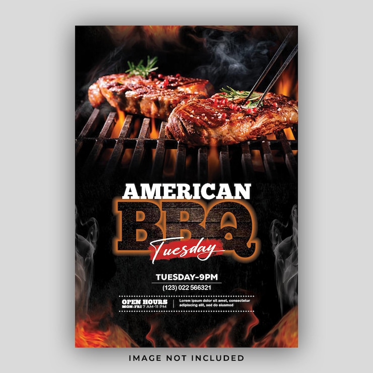 PSD modèle de conception de flyer de menu de cuisine barbecue américain de restaurant
