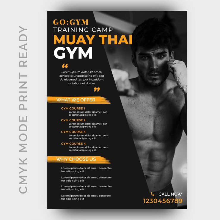 PSD modèle de conception de flyer muy thai fitness gym