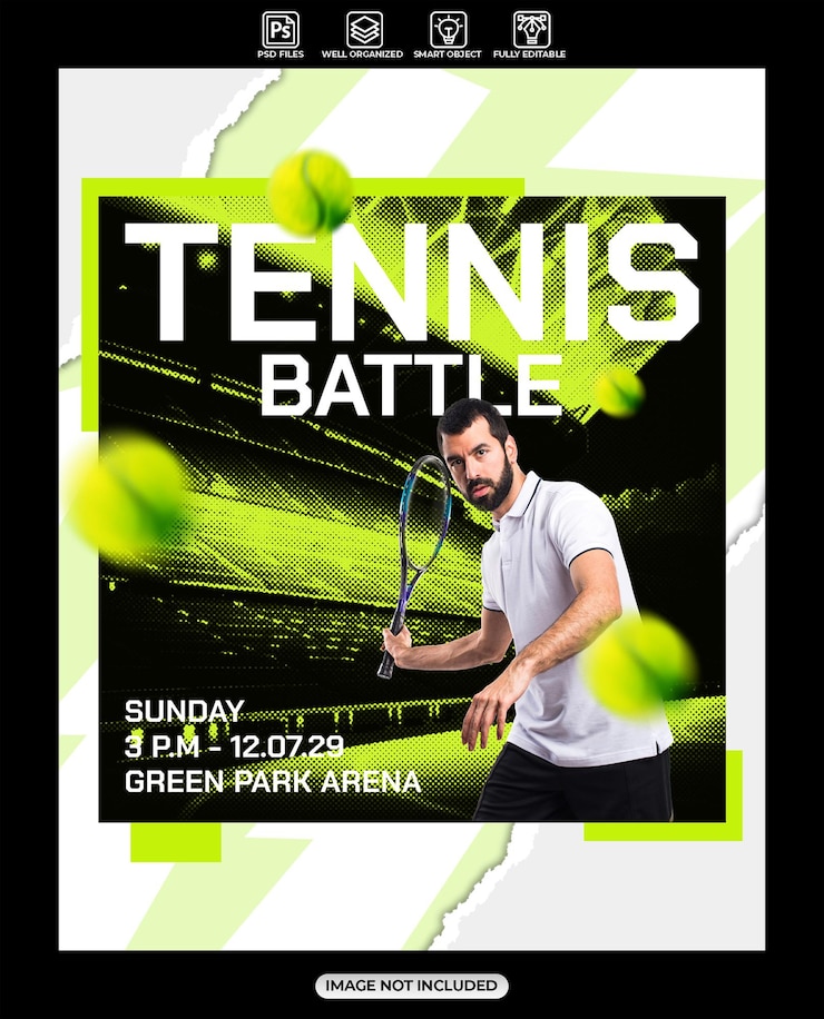 PSD modèle de conception graphique de bataille de tennis