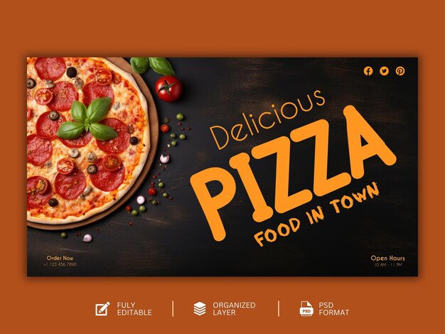 PSD modèle de conception graphique de menu alimentaire et de délicieuse pizza