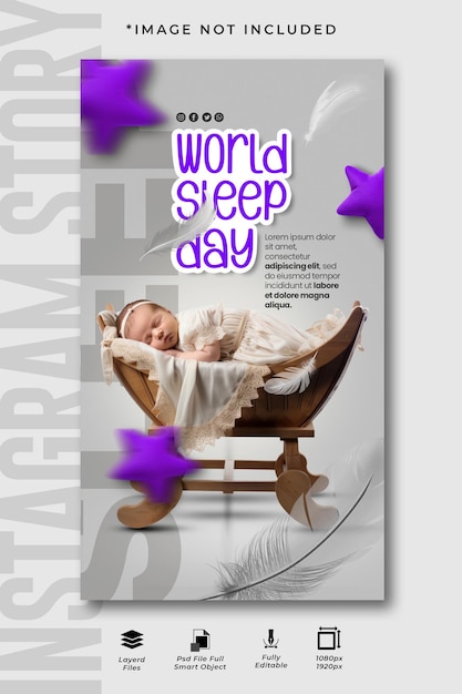 PSD modèle de conception d'une histoire instagram pour la journée mondiale du sommeil