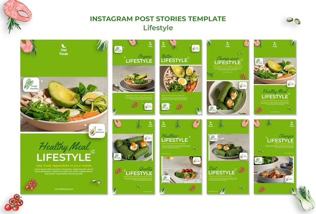 Modèle de conception d'histoires instagram de mode de vie sain