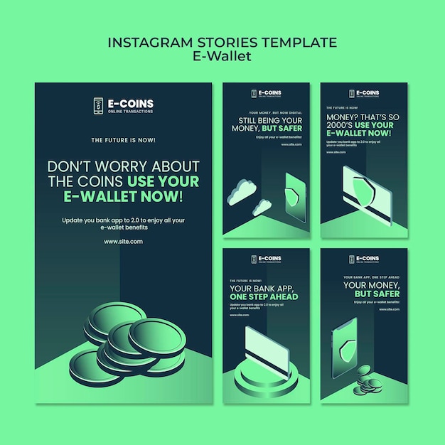 Modèle de conception d'histoires instagram de portefeuille électronique