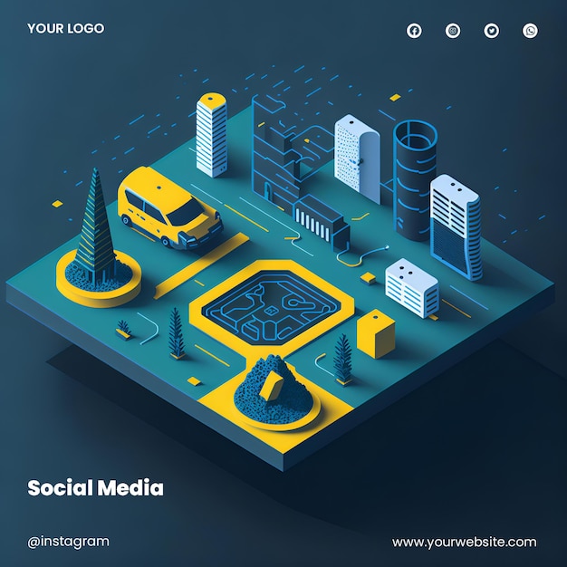 PSD modèle de conception isométrique pour les médias sociaux