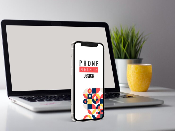 Modèle de conception de maquette de téléphone pour l'échantillon d'interface utilisateur de présentation numérique de mise en page de smartphone avec feuille