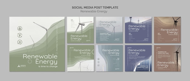 PSD modèle de conception de pack de médias sociaux d'énergie renouvelable