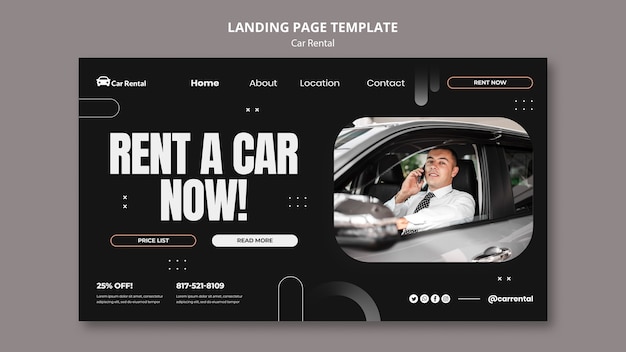 Modèle de conception de page de destination de location de voiture réaliste
