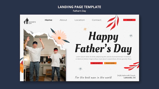 PSD modèle de conception de page de destination pour la fête des pères au design plat