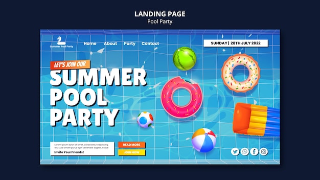 PSD modèle de conception de page de destination pour la fête de la piscine