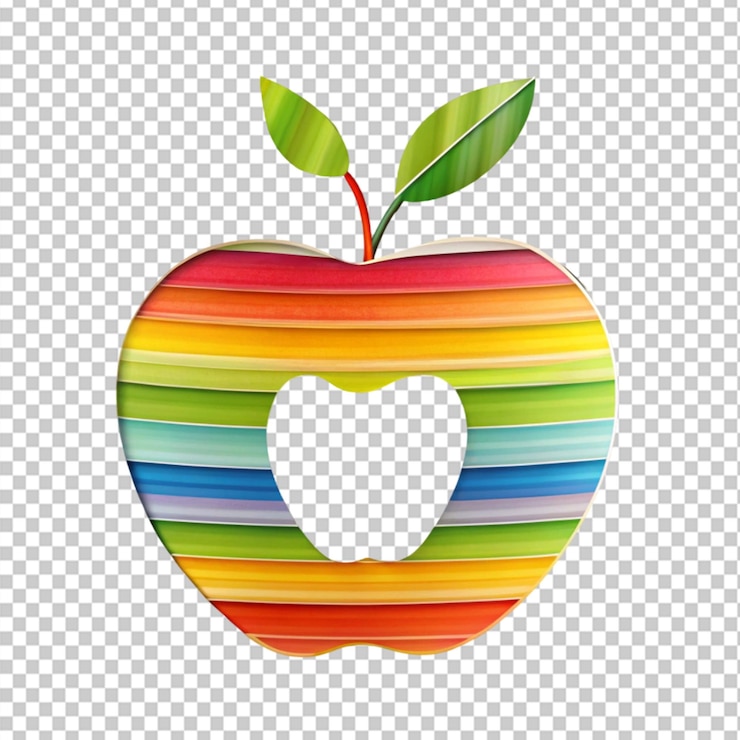 PSD modèle de conception avec une pomme multicolore découpée sur un fond transparent