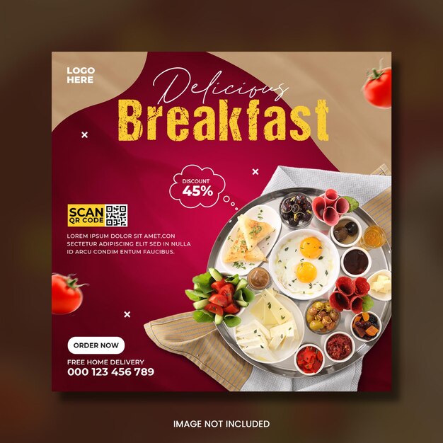 PSD modèle de conception de post instagram pour le petit déjeuner des médias sociaux