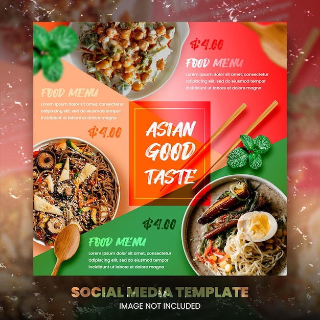 PSD modèle de conception de publication de bannière instagram et de promotion des médias sociaux asian korea food