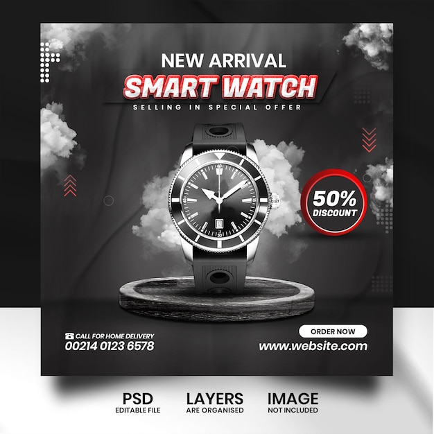 PSD modèle de conception de publication de bannière de vente de montre intelligente