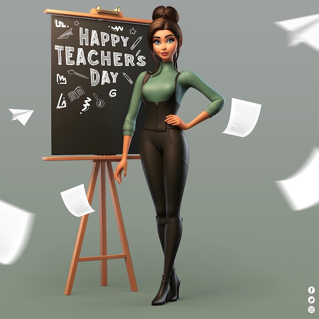 Modèle de conception de publication de la journée mondiale des enseignants de rendu 3D PSD