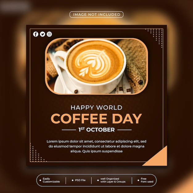 PSD modèle de conception de publication sur les médias sociaux de la journée internationale du café