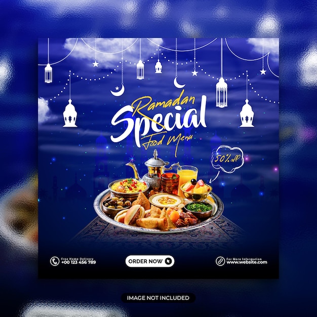 PSD modèle de conception de publication de médias sociaux de menu spécial ramadan