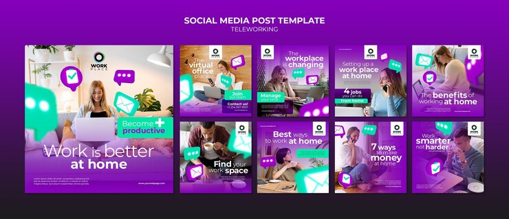 PSD modèle de conception de publication sur les médias sociaux en télétravail