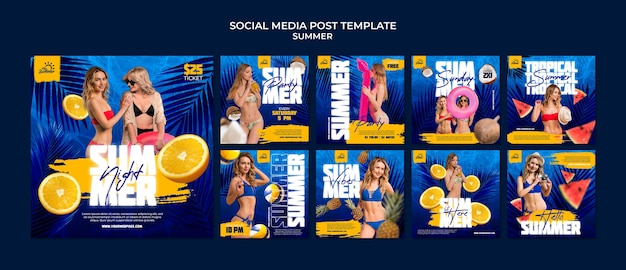 PSD modèle de conception de publications instagram d'été réaliste