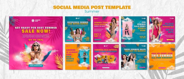 Modèle De Conception De Publications Instagram D'été Réaliste